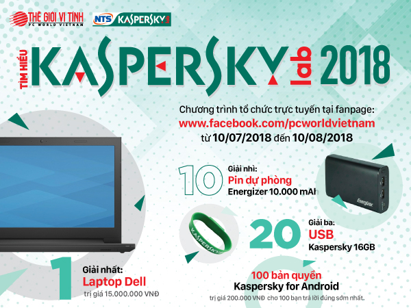 Mời tham gia cuộc thi Tìm hiểu Kaspersky 2018, cơ hội trúng laptop giá trị
