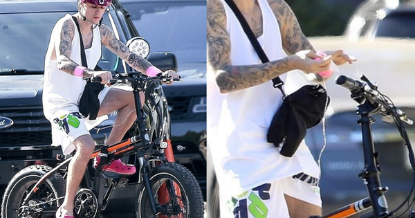 Hình ảnh đạp xe tưởng không có gì nhưng lại gây tranh cãi của Justin Bieber, nguồn cơn từ túi truyền ven bên người