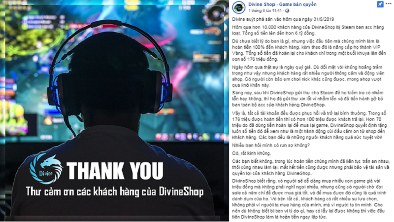 Divine Shop suýt phá sản khi hơn 10.000 khách bị Steam ban acc