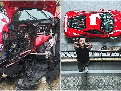 Vừa hủy show, siêu xe Ferrari của Tuấn Hưng lại nghi tai nạn, đầu xe nát bét, vận đen đeo bám