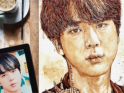 Ngất ngây với loạt tranh từ...nước cà phê fan vẽ tặng nhóm nhạc BTS