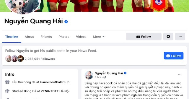Tài khoản Facebook của Quang Hải bị hack, tung loạt tin nhắn riêng tư